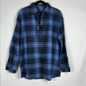 Women's Blue Plaid Button Down Shirt